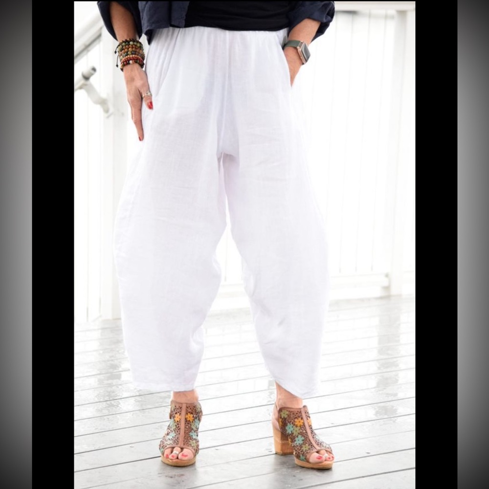 Linen elastic waist baggy pants